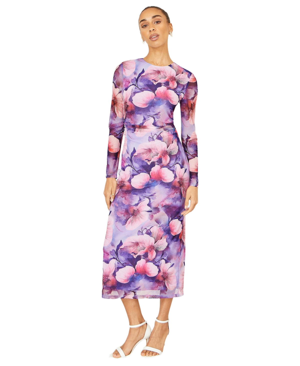 Yumi Women’s Tie Back Mesh Midi Dress – Purple Yumi Women’s Tie Back Mesh Midi Dress – Purple