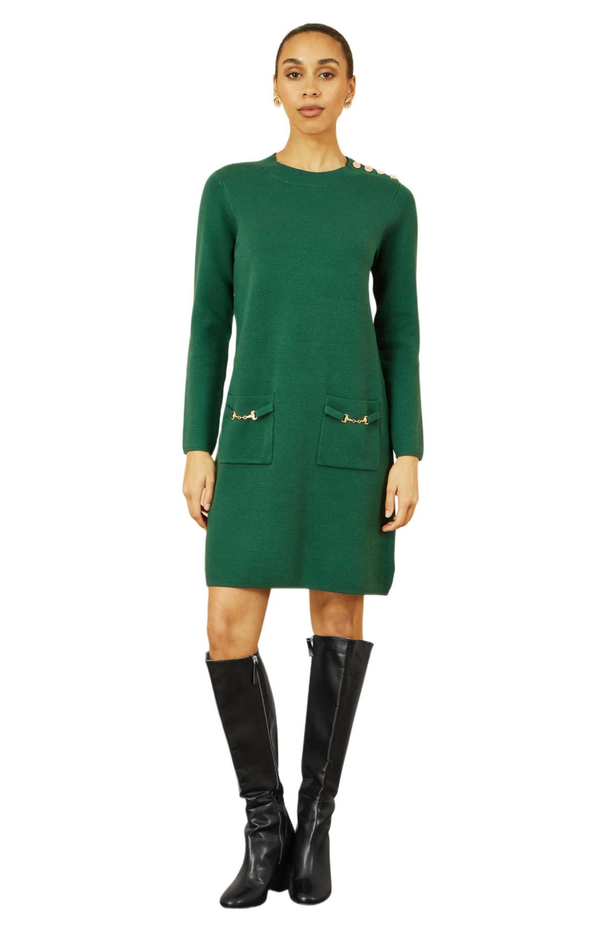 Yumi Women’s Tunic Sweater Dress – Green