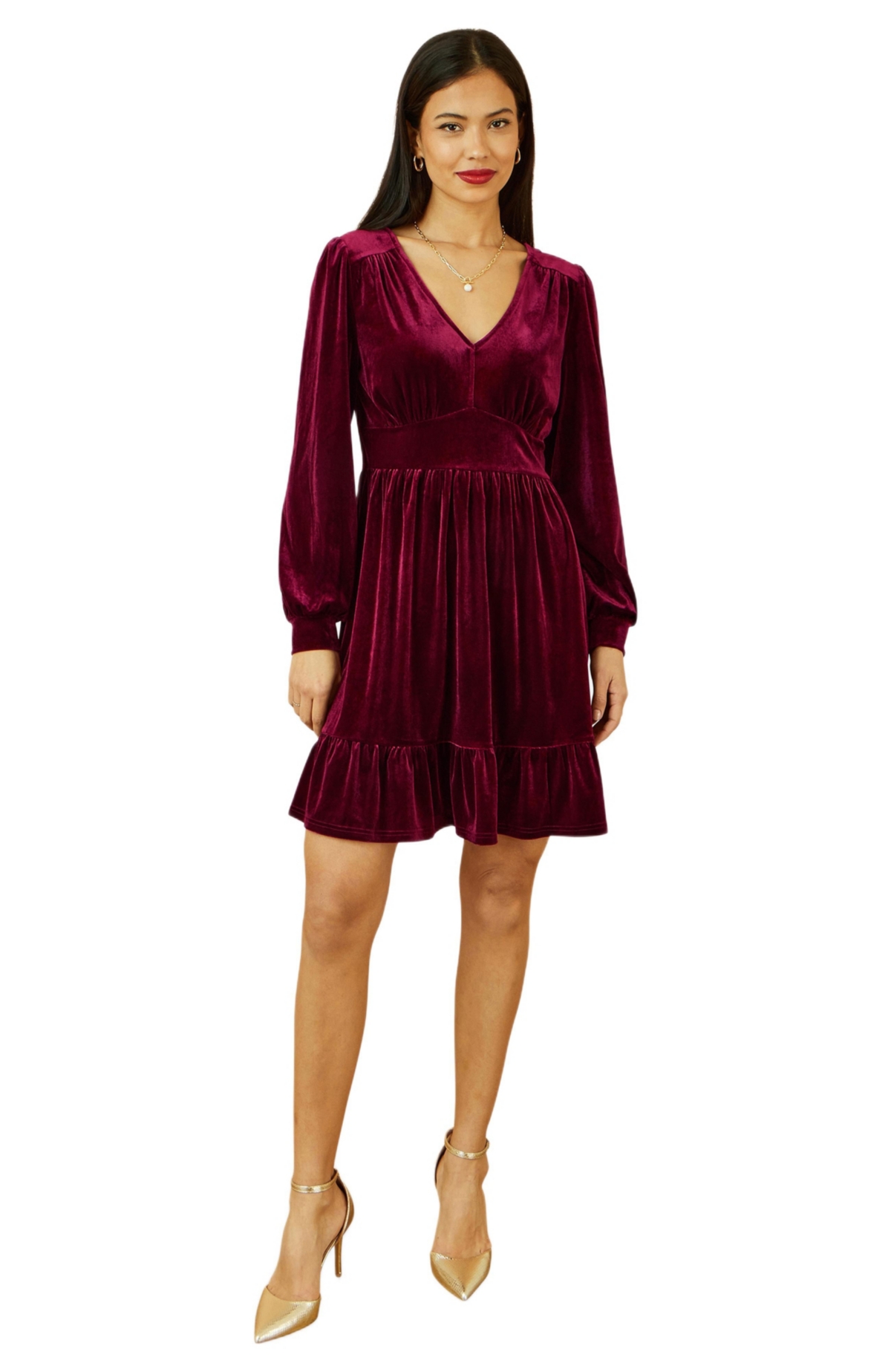 Yumi Women’s Velvet Long Sleeve Skater Dress – Burgundy Yumi Women’s Velvet Long Sleeve Skater Dress – Burgundy