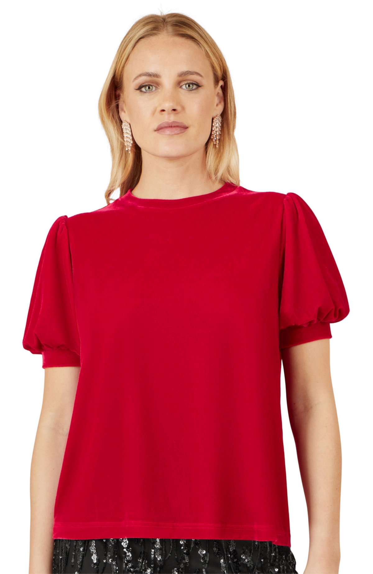 Yumi Women’s Velvet Puff Sleeve Top – Red Yumi Women’s Velvet Puff Sleeve Top – Red
