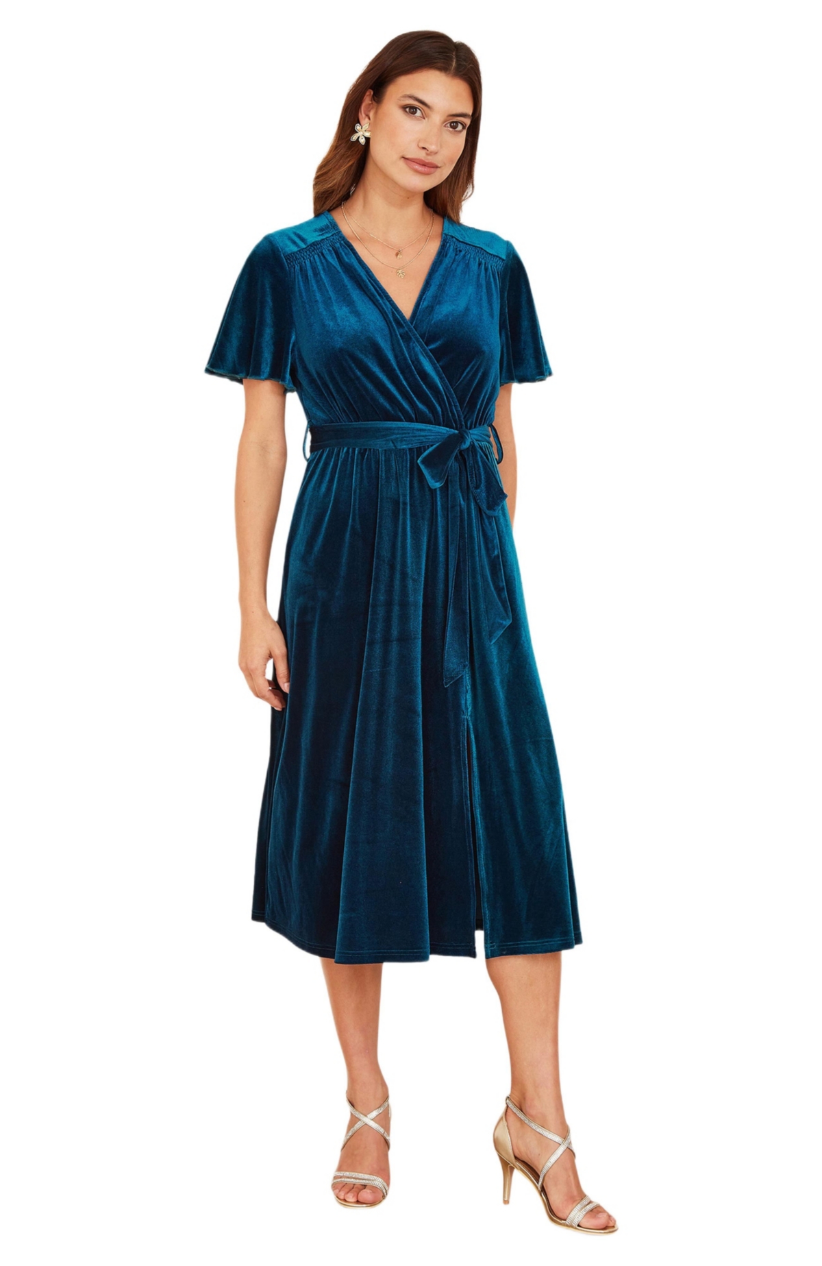Yumi Women’s Velvet Split Hem Midi Dress – Teal Yumi Women’s Velvet Split Hem Midi Dress – Teal