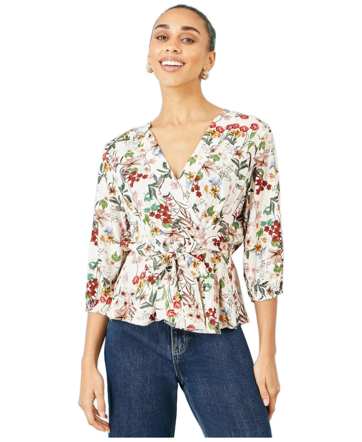 Yumi Women’s Viscose Botanical Print Wrap Top – Ivory Yumi Women’s Viscose Botanical Print Wrap Top – Ivory