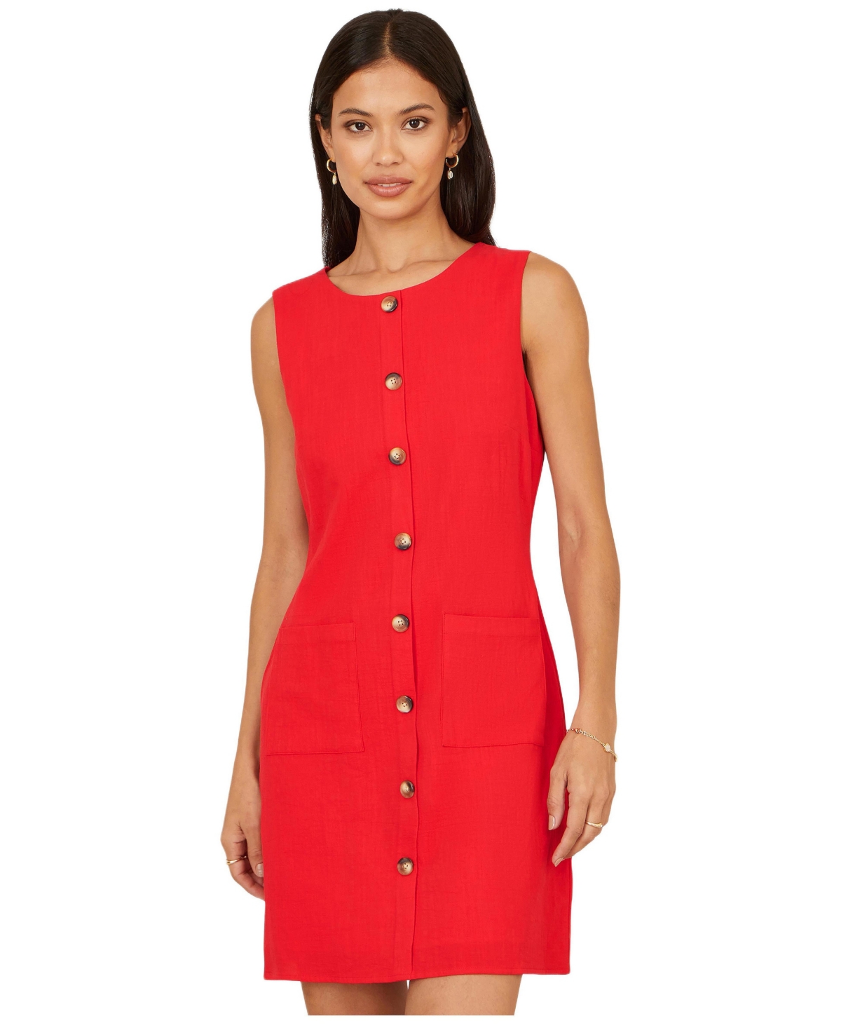 Yumi Women’s Viscose Button Detail Shift Dress – Red Yumi Women’s Viscose Button Detail Shift Dress – Red