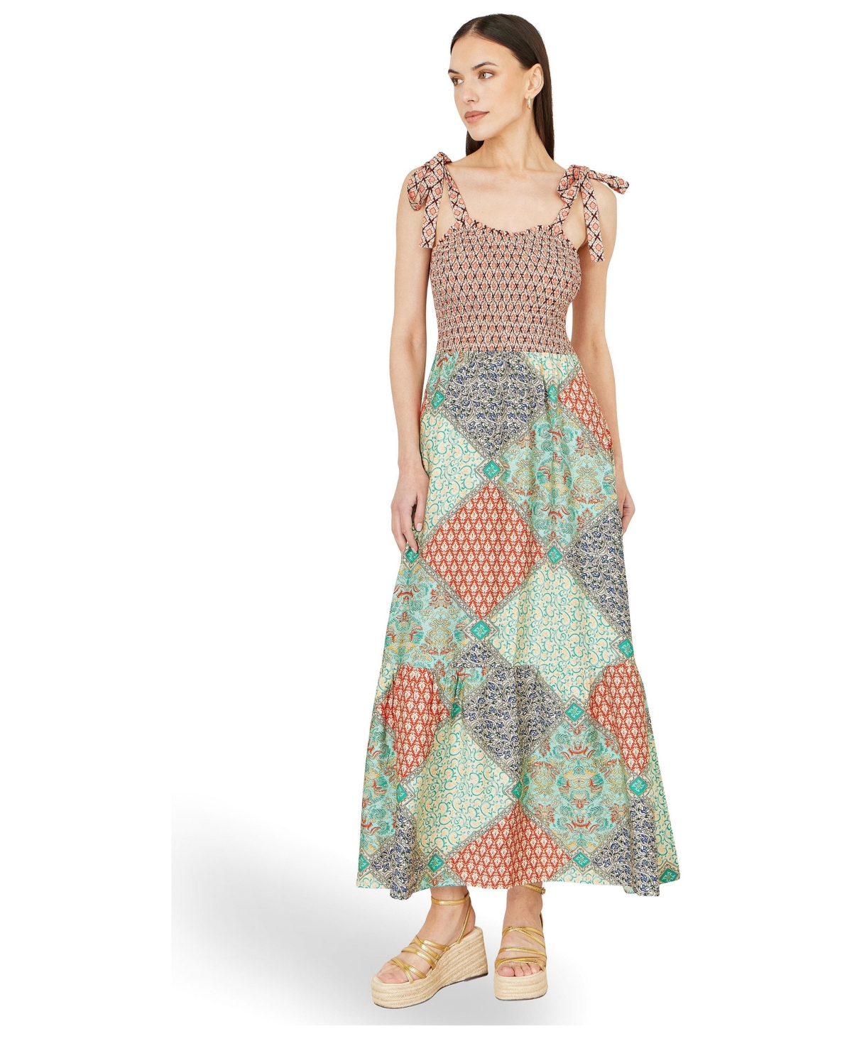 Yumi Women’s Viscose Patchwork Ruched Maxi dress – Multi Yumi Women’s Viscose Patchwork Ruched Maxi dress – Multi