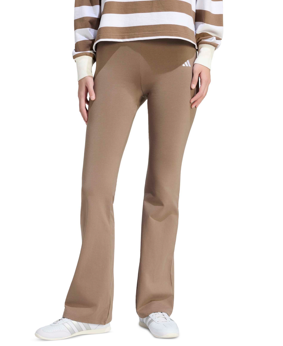 adidas Women’s Essentials Small Logo Flared Leggings – Khaki Six/white