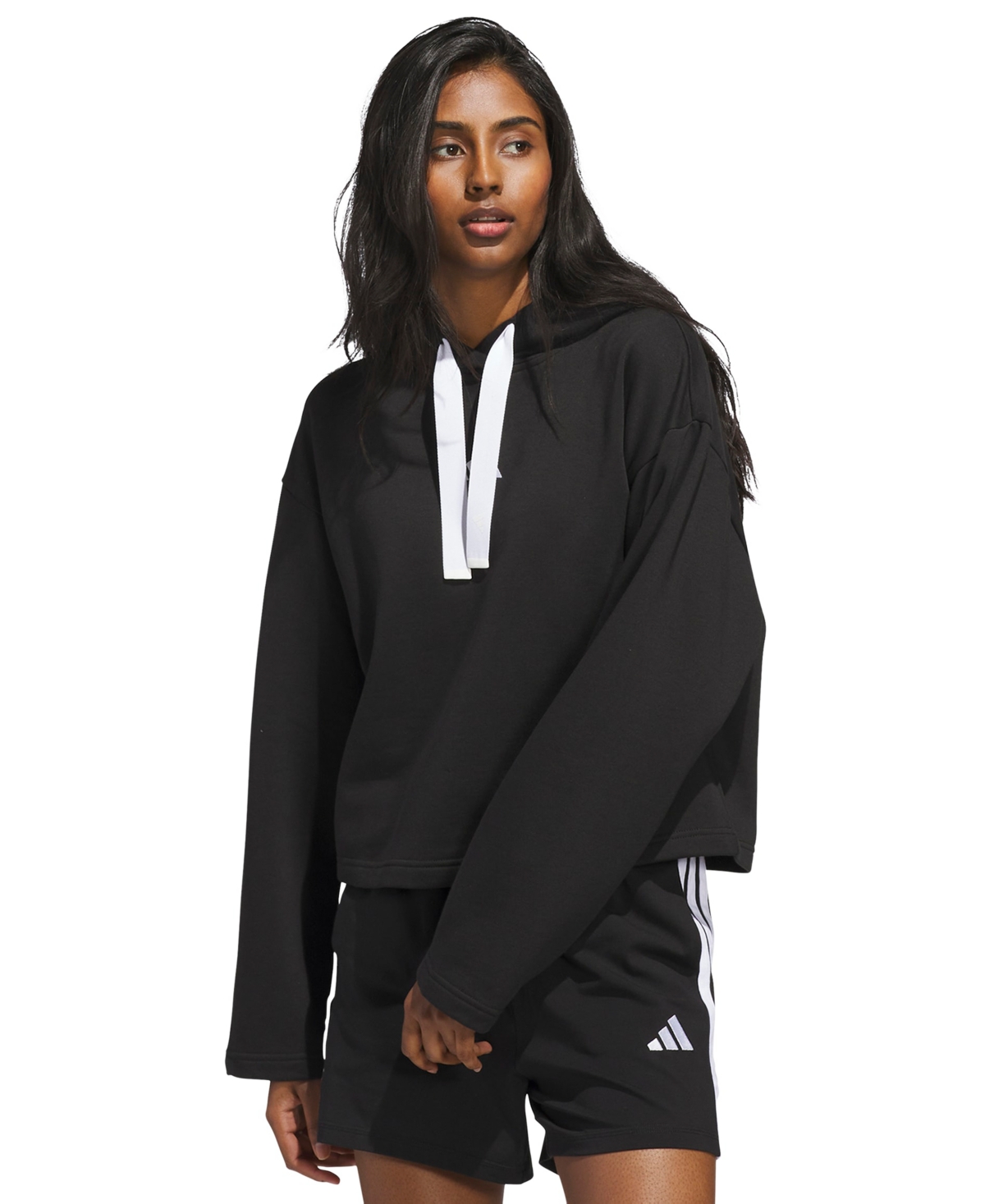 adidas Women’s Fleece 3-Stripes Loose-Fit Hoodie – Black/white adidas Women’s Fleece 3-Stripes Loose-Fit Hoodie – Black/white