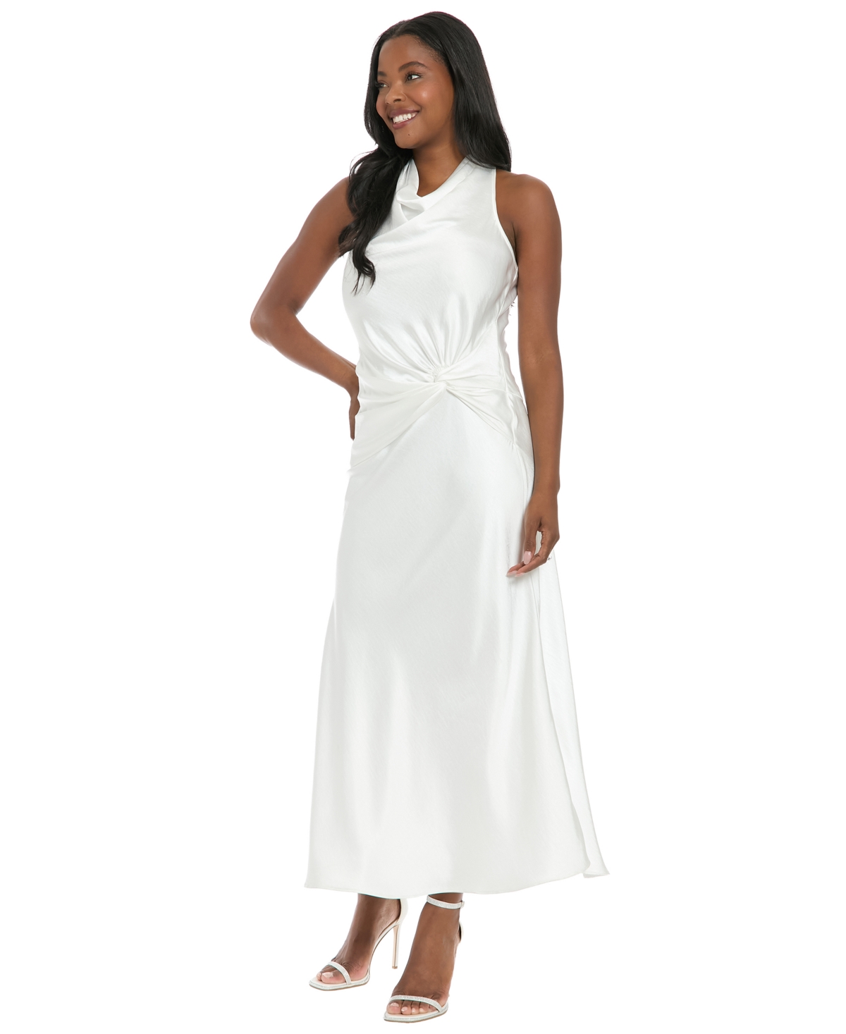 ivy + blu Women’s Cowl Neck Side Twist Sleeveless Midi Dress – White ivy + blu Women’s Cowl Neck Side Twist Sleeveless Midi Dress – White