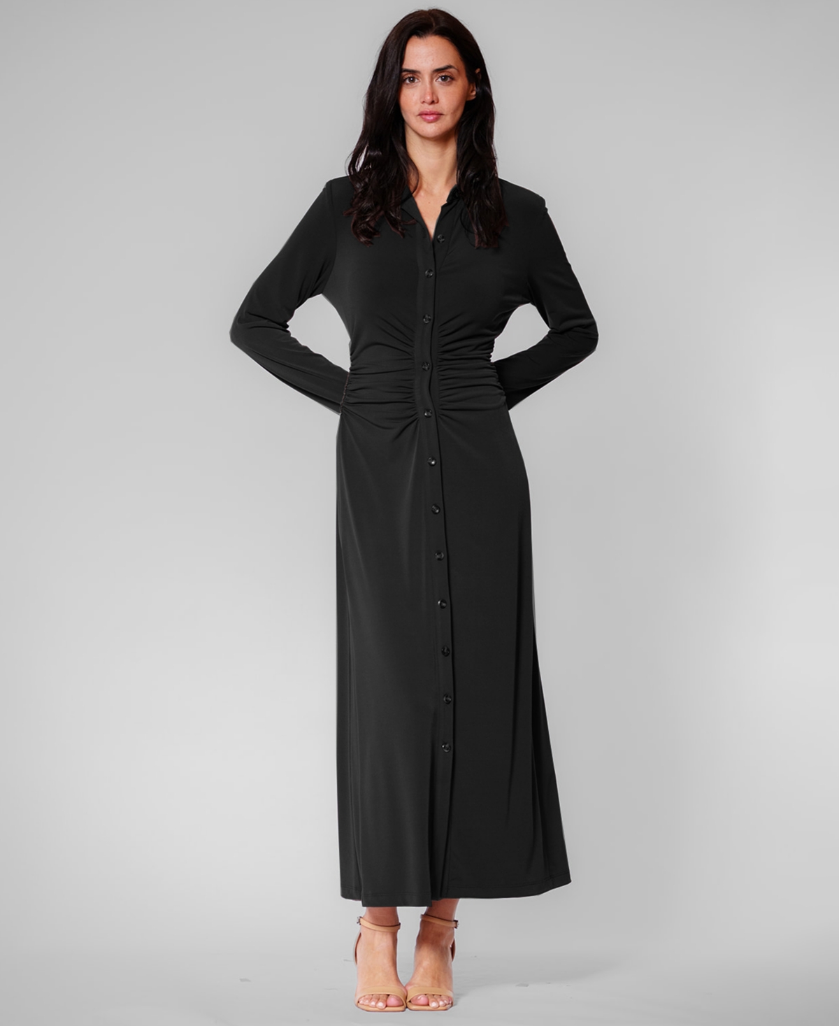 julia jordan Women’s Long-Sleeve Collared Midi Dress – Black julia jordan Women’s Long-Sleeve Collared Midi Dress – Black