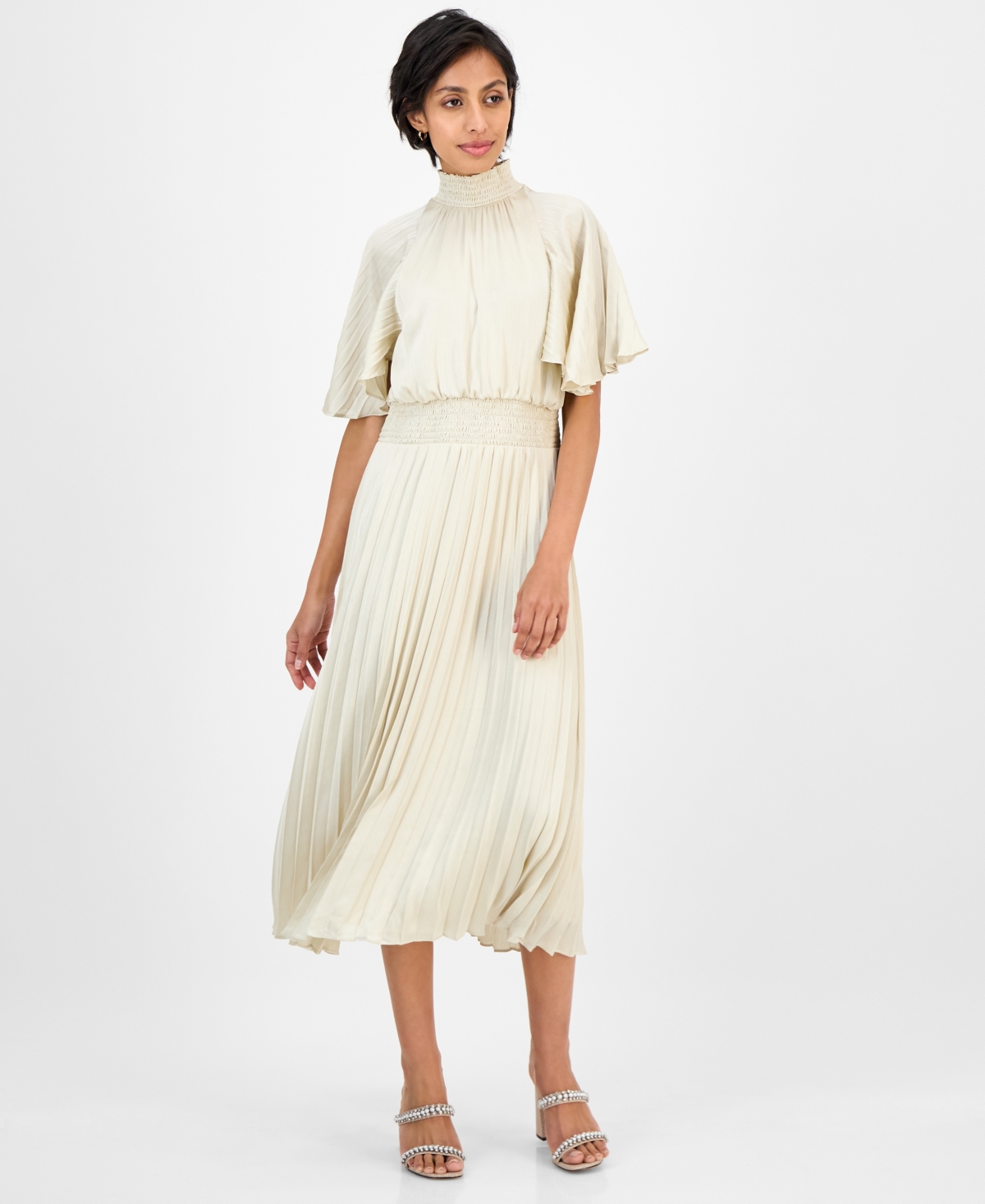 julia jordan Women’s Pleated Smocked Dress – Cream julia jordan Women’s Pleated Smocked Dress – Cream