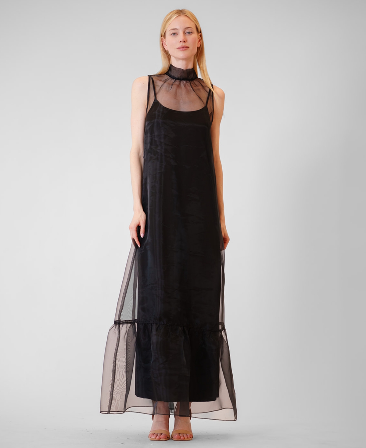 julia jordan Women’s Polyester High Neck Overlay Dress – Black