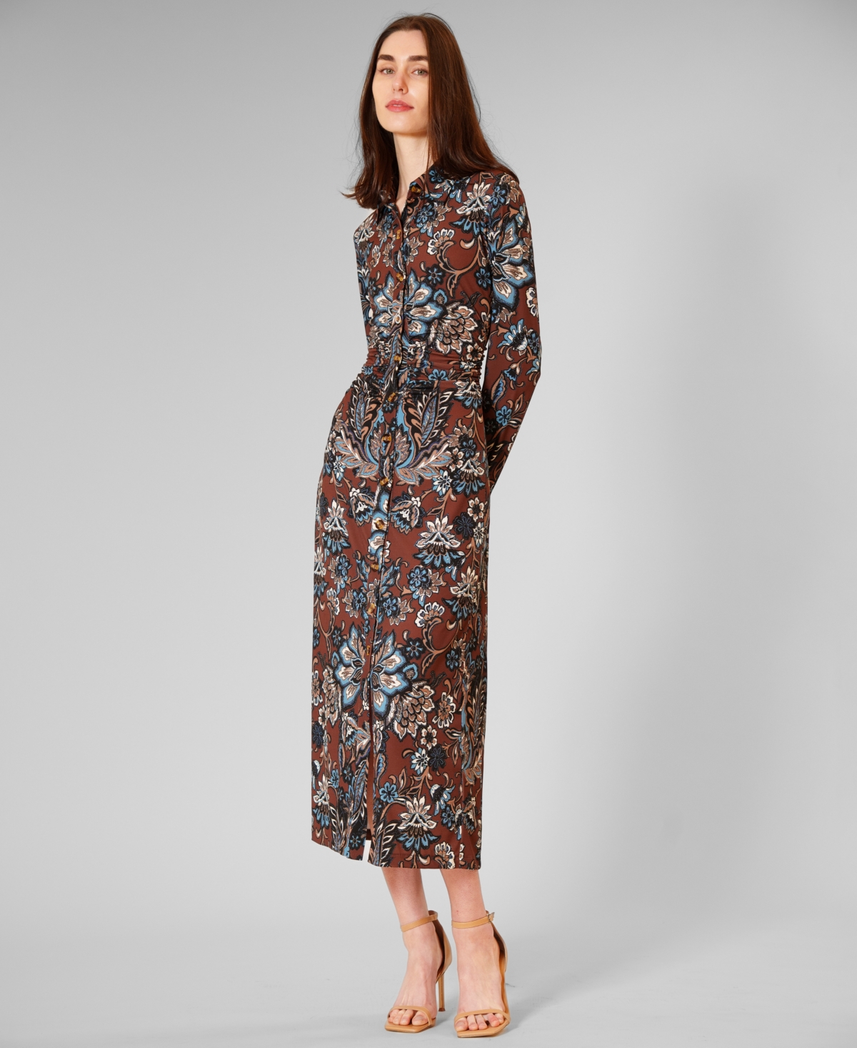 julia jordan Women’s Printed Long-Sleeve Collared Dress – Brown Multi julia jordan Women’s Printed Long-Sleeve Collared Dress – Brown Multi