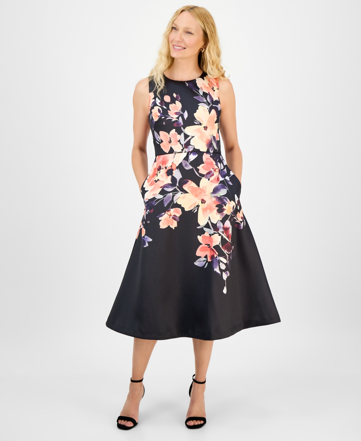 julia jordan Women’s Printed Sleeveless Midi Dress – Black/mult julia jordan Women’s Printed Sleeveless Midi Dress – Black/mult