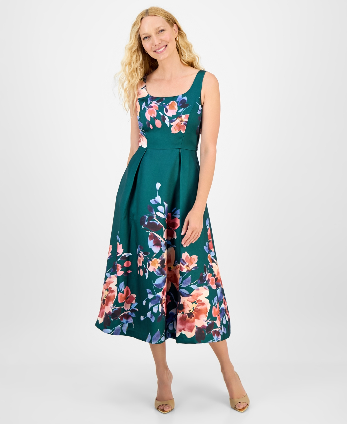 julia jordan Women’s Printed Square-Neck Sleeveless Dress – Green Mult julia jordan Women’s Printed Square-Neck Sleeveless Dress – Green Mult