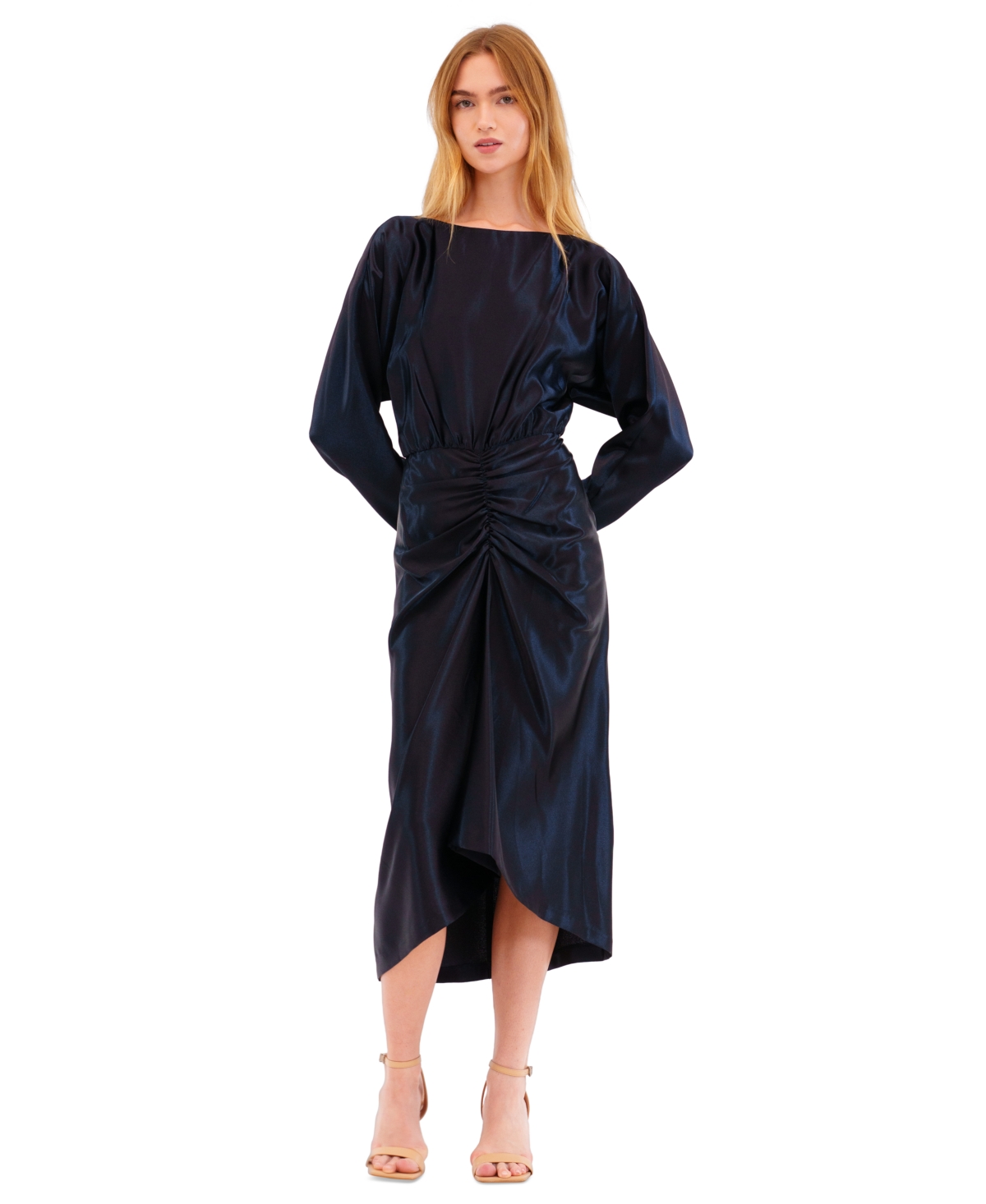 julia jordan Women’s Ruched Dolman-Sleeve Boat-Neck Midi Dress – Navy julia jordan Women’s Ruched Dolman-Sleeve Boat-Neck Midi Dress – Navy