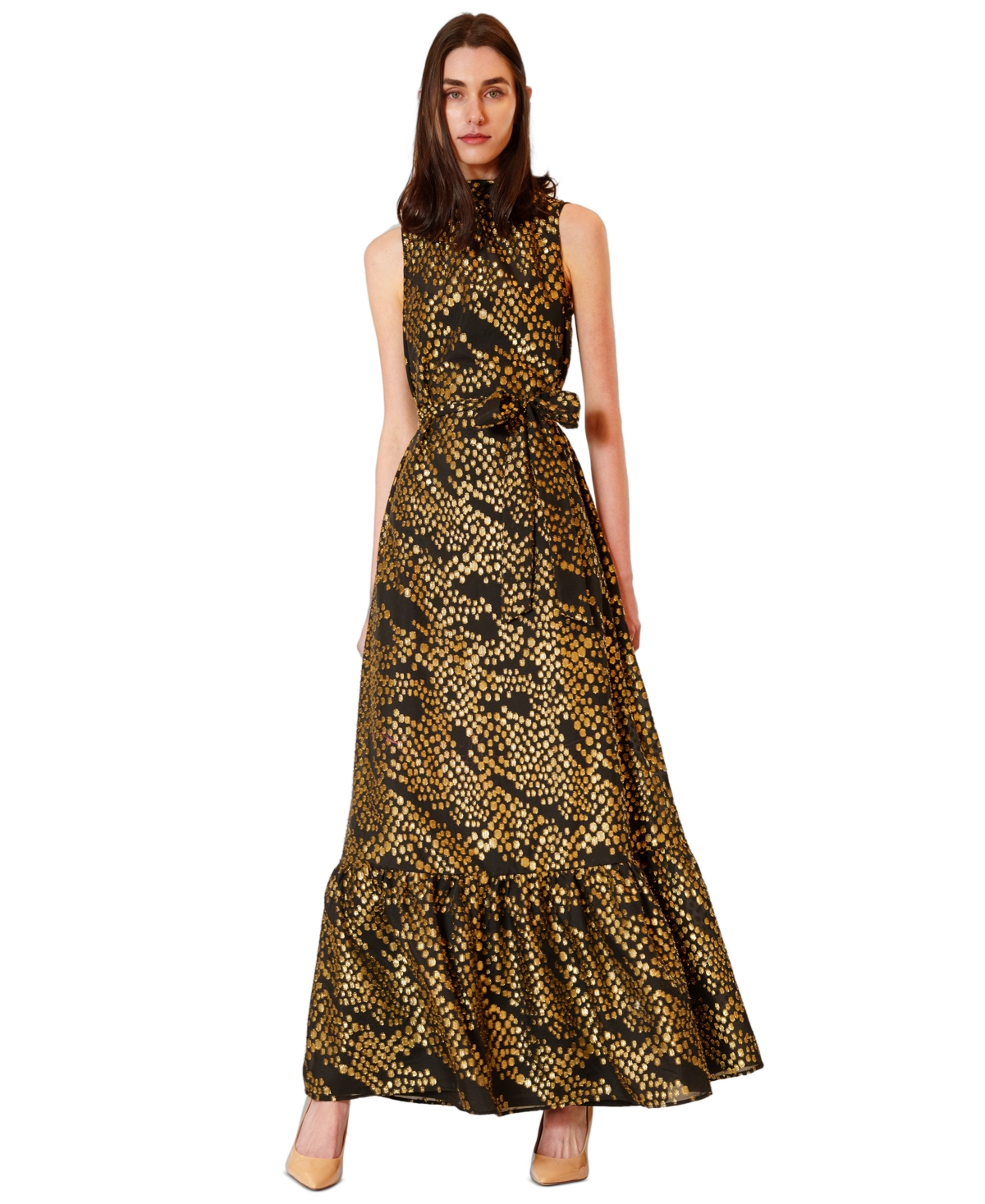 julia jordan Women’s Tie Neck Sash Dress – Black/Gold julia jordan Women’s Tie Neck Sash Dress – Black/Gold