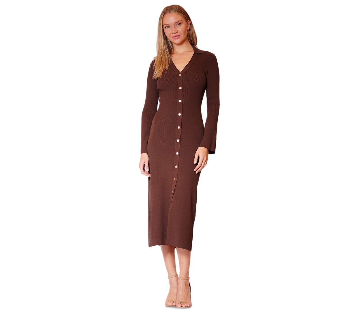 julia jordan Women’s V-Neck Button-Front Sweater Dress – Chocolate julia jordan Women’s V-Neck Button-Front Sweater Dress – Chocolate