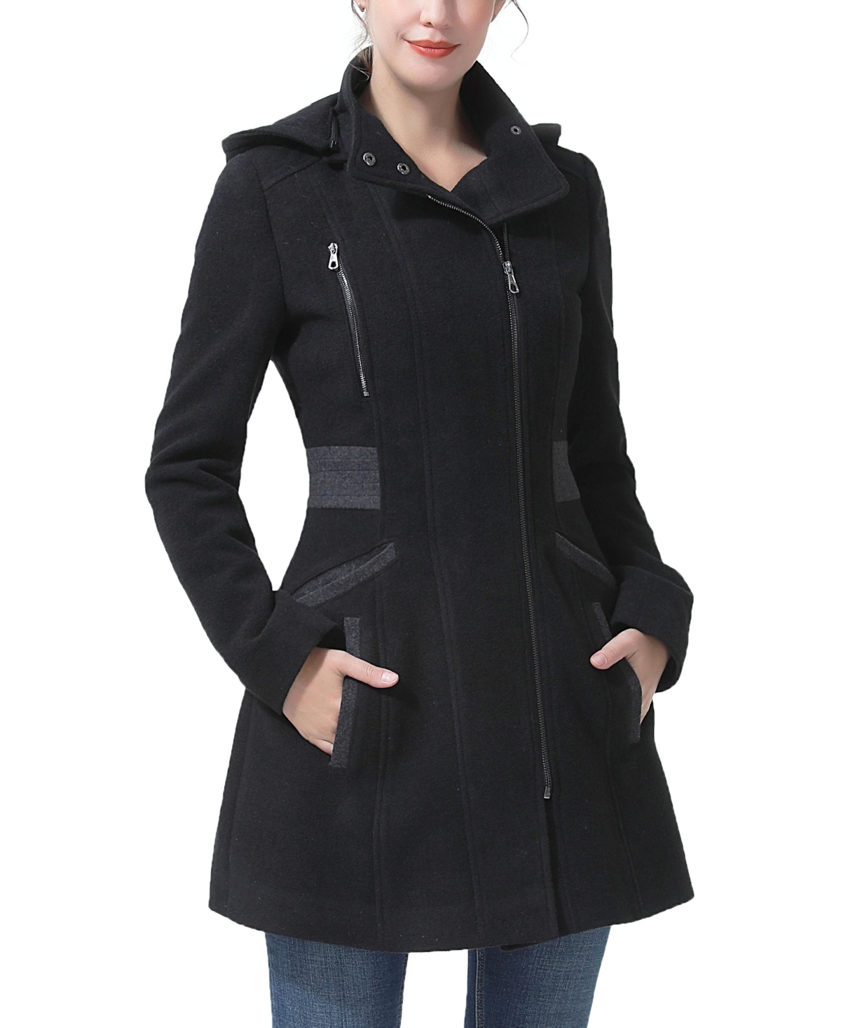 kimi + kai Women’s Miller Wool Blend Hooded Walker Coat – Black kimi + kai Women’s Miller Wool Blend Hooded Walker Coat – Black