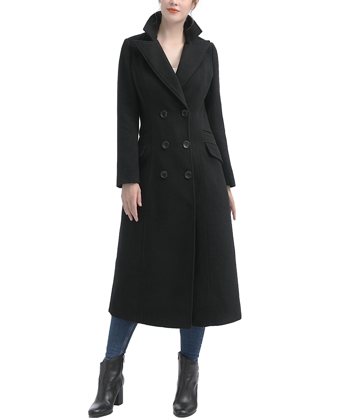 kimi + kai Women’s Ovie Double Breasted Wool Blend Long Coat – Black