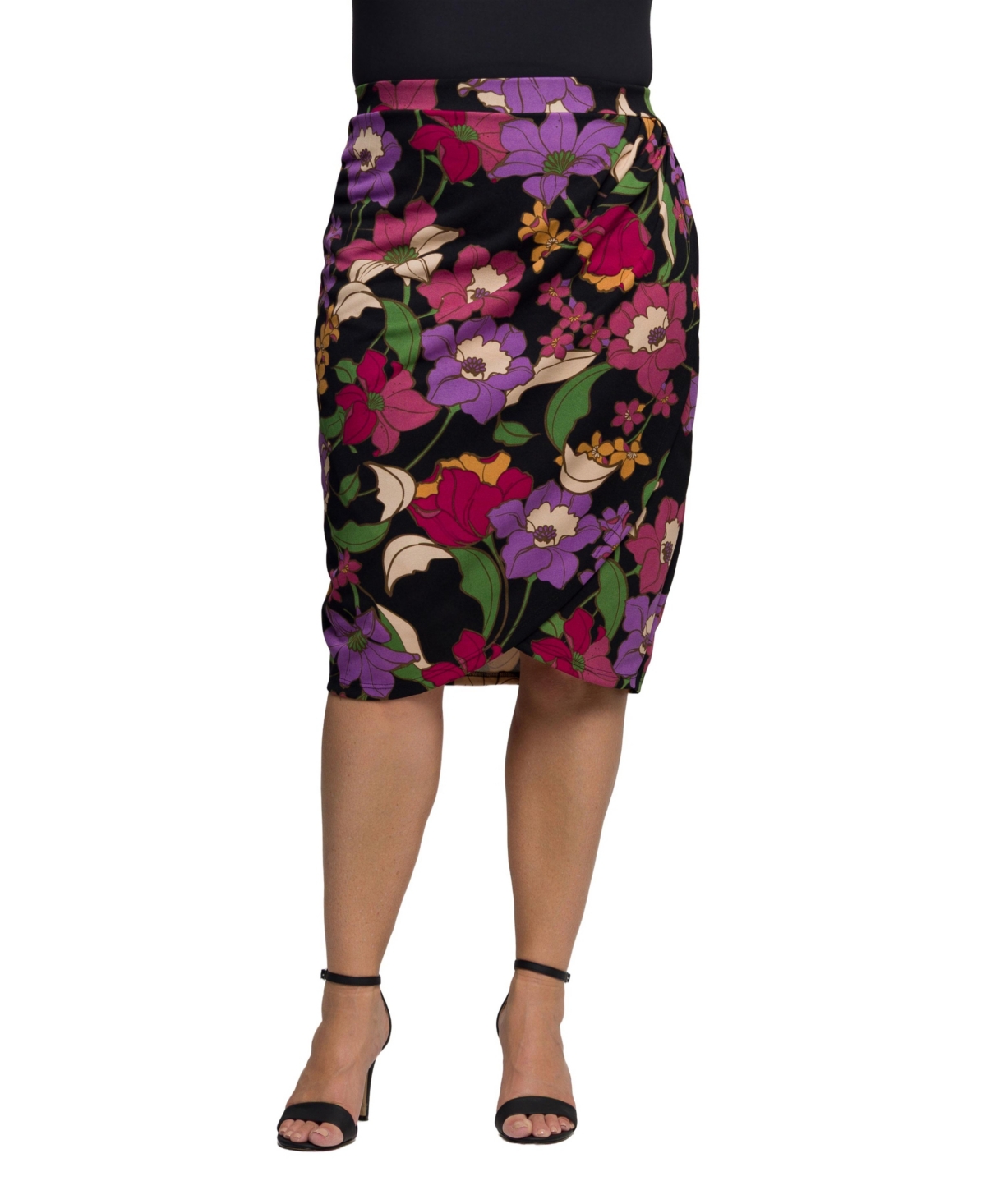 24seven Comfort Apparel Plus Size Black Multi Floral Print Midi Pencil Skirt – Multi 24seven Comfort Apparel Plus Size Black Multi Floral Print Midi Pencil Skirt – Multi