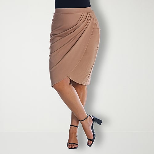 24seven Comfort Apparel Womens Plus Mid Rise Pencil Skirt, 2x, Brown 24seven Comfort Apparel Womens Plus Mid Rise Pencil Skirt, 2x, Brown