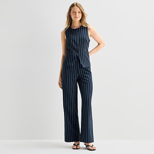 A.N.A Womens Wide Leg High Rise Trouser, 6 Short, Blue A.N.A Womens Wide Leg High Rise Trouser, 6 Short, Blue