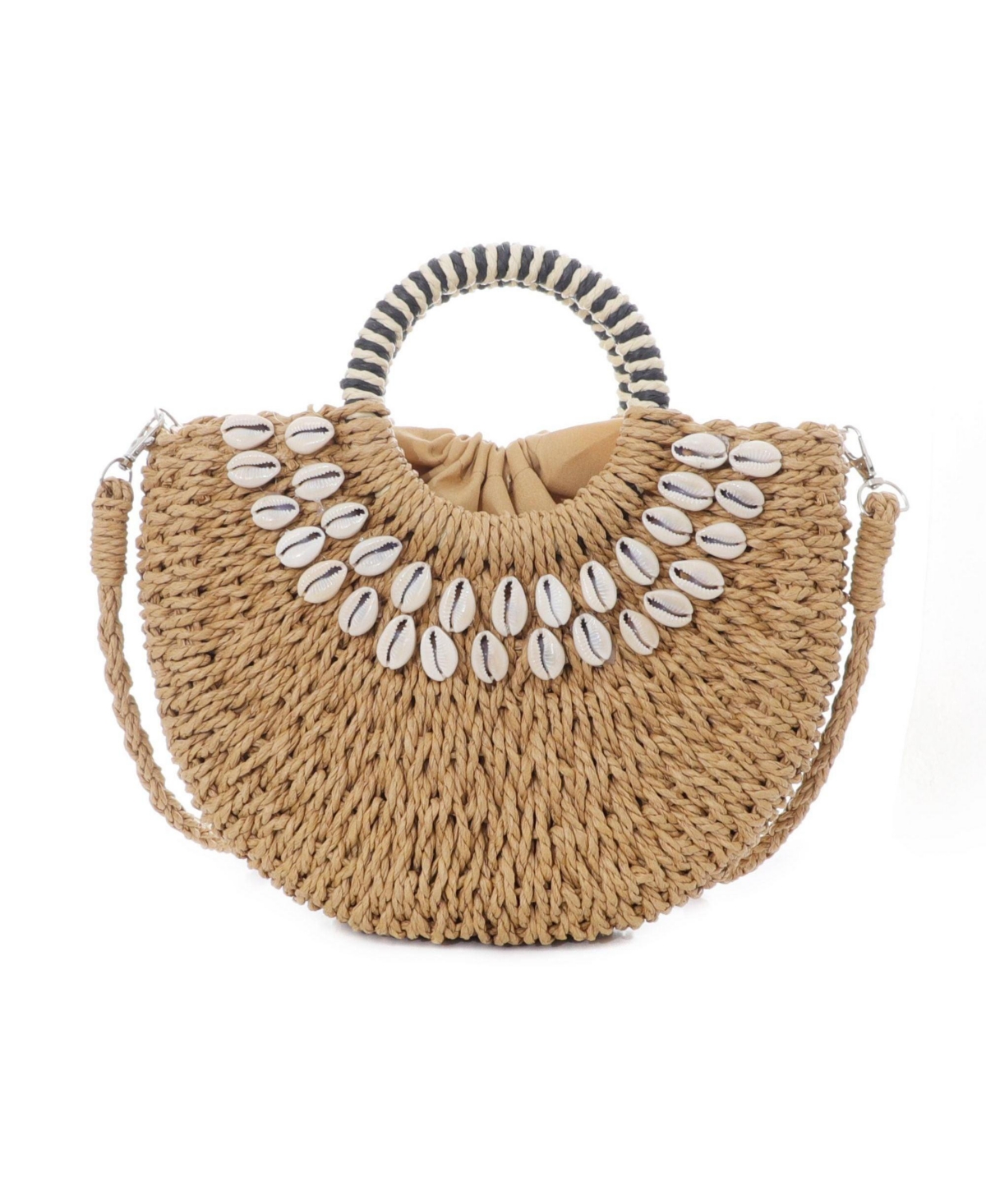 Adornia Women’s Basket Arc Shell-Embroidered Handle Bag with Shoulder Strap – Brown Adornia Women’s Basket Arc Shell-Embroidered Handle Bag with Shoulder Strap – Brown