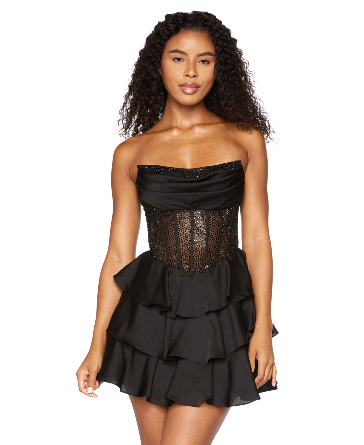 Alex & Sophia Juniors’ Strapless Corset Lace-Up Back Mini Dress – Black Alex & Sophia Juniors’ Strapless Corset Lace-Up Back Mini Dress – Black
