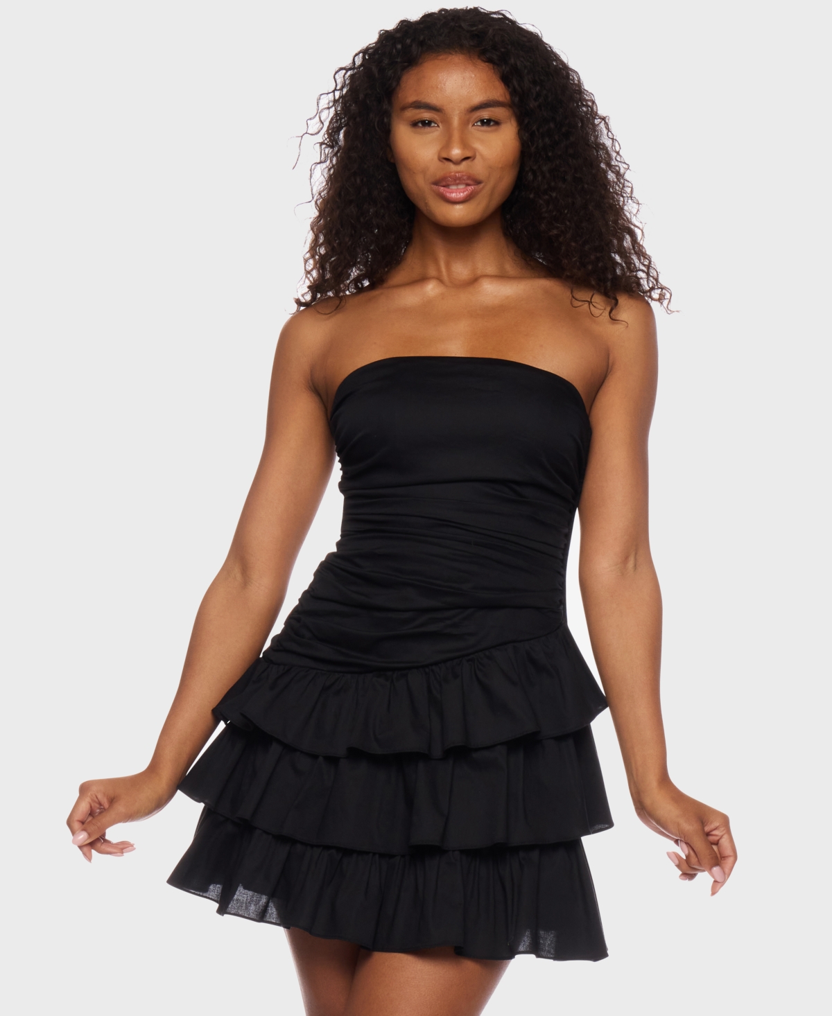 Alex & Sophia Juniors’ Strapless Tiered-Hem Mini Dress – Black