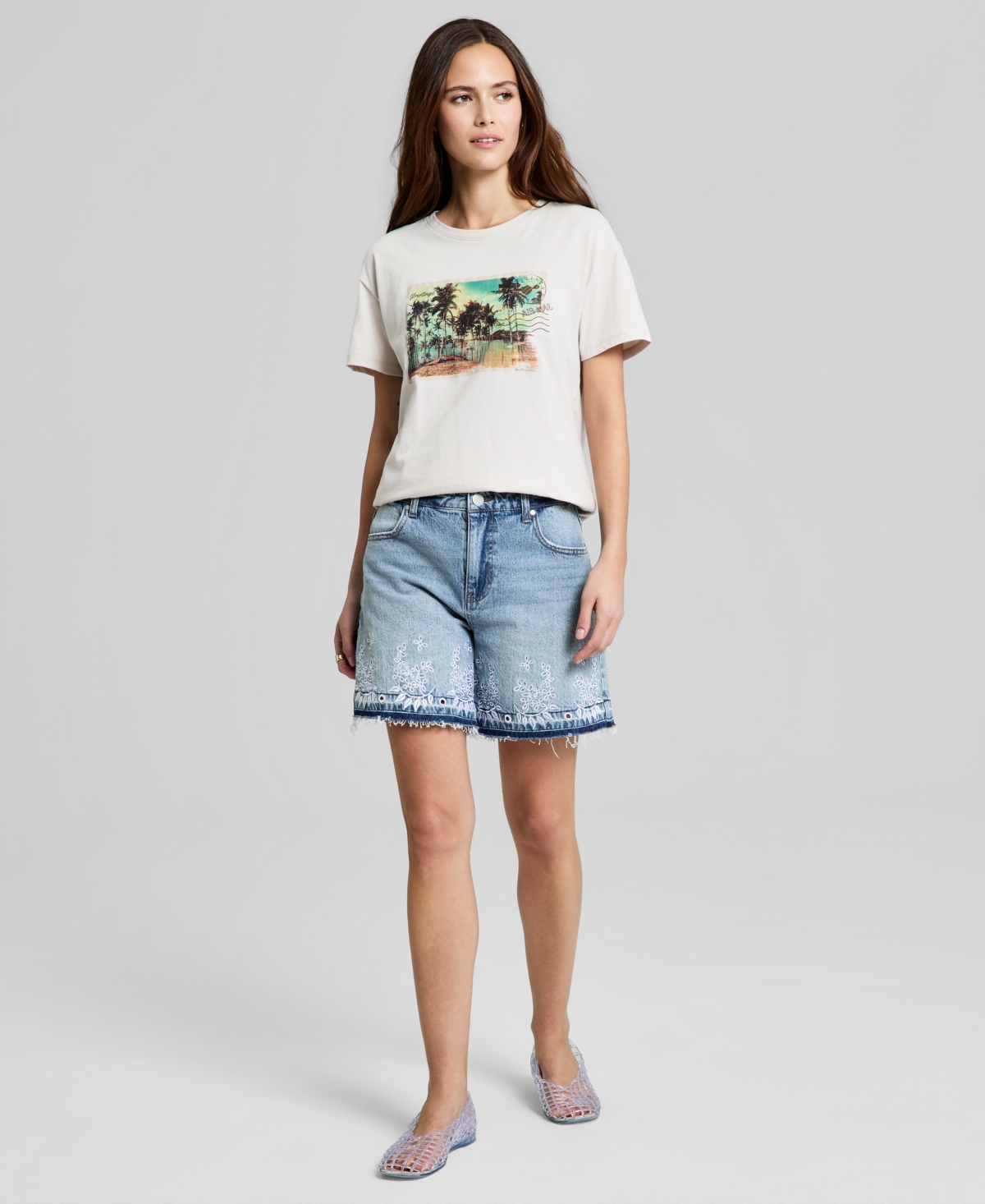 And Now This Women’s High Rise Embroidered Denim Shorts, Macy’s Exclusive – Light Wash And Now This Women’s High Rise Embroidered Denim Shorts, Macy’s Exclusive – Light Wash