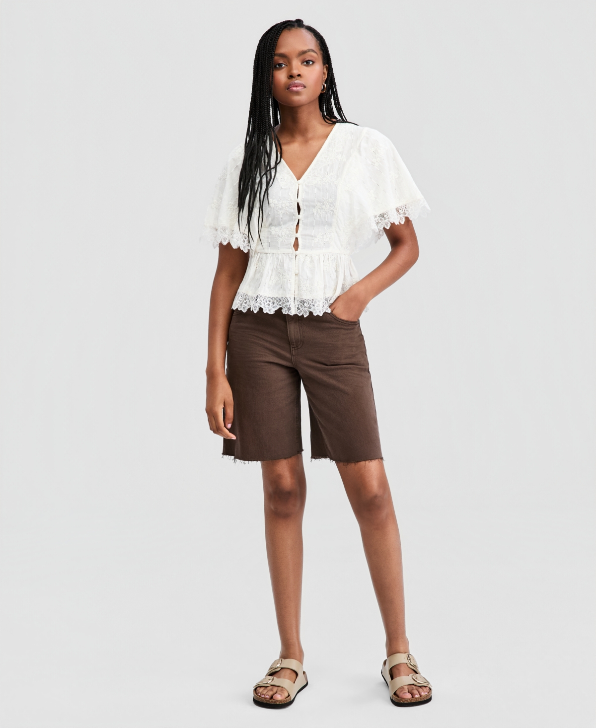 And Now This Women’s Raw-Hem Denim Shorts, Macy’s Exclusive – Brown Wash