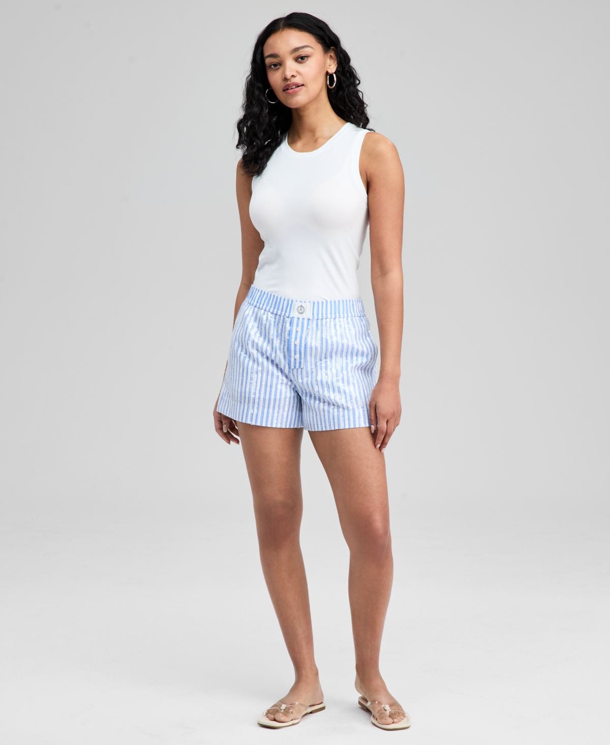 And Now This Women’s Sequin Boxer Shorts, Macy’s Exclusive – Blue White Stripe And Now This Women’s Sequin Boxer Shorts, Macy’s Exclusive – Blue White Stripe