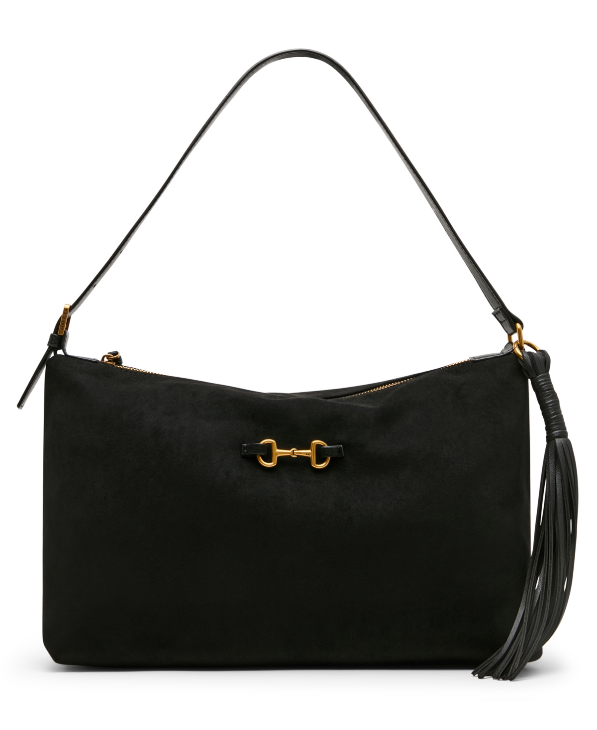 Anne Klein Faux Suede Large Horse Bit Shoulder Handbag – Black
