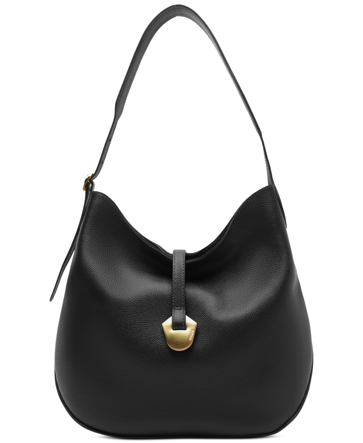 Arezzo Sabrina Large Leather Snap Button Hobo Handbag – Black Arezzo Sabrina Large Leather Snap Button Hobo Handbag – Black
