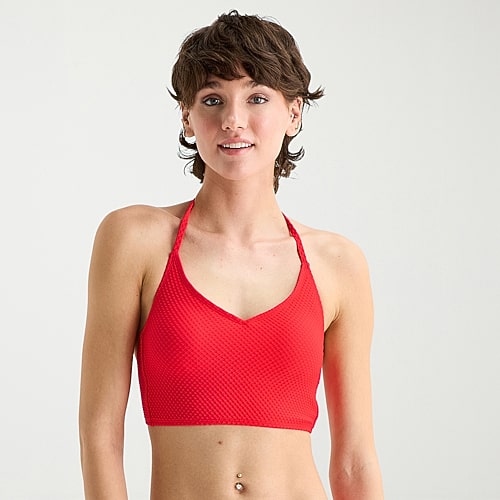 Arizona Womens Adjustable Straps Textured Juniors Bikini Halter Swimsuit Top, X-small, Red