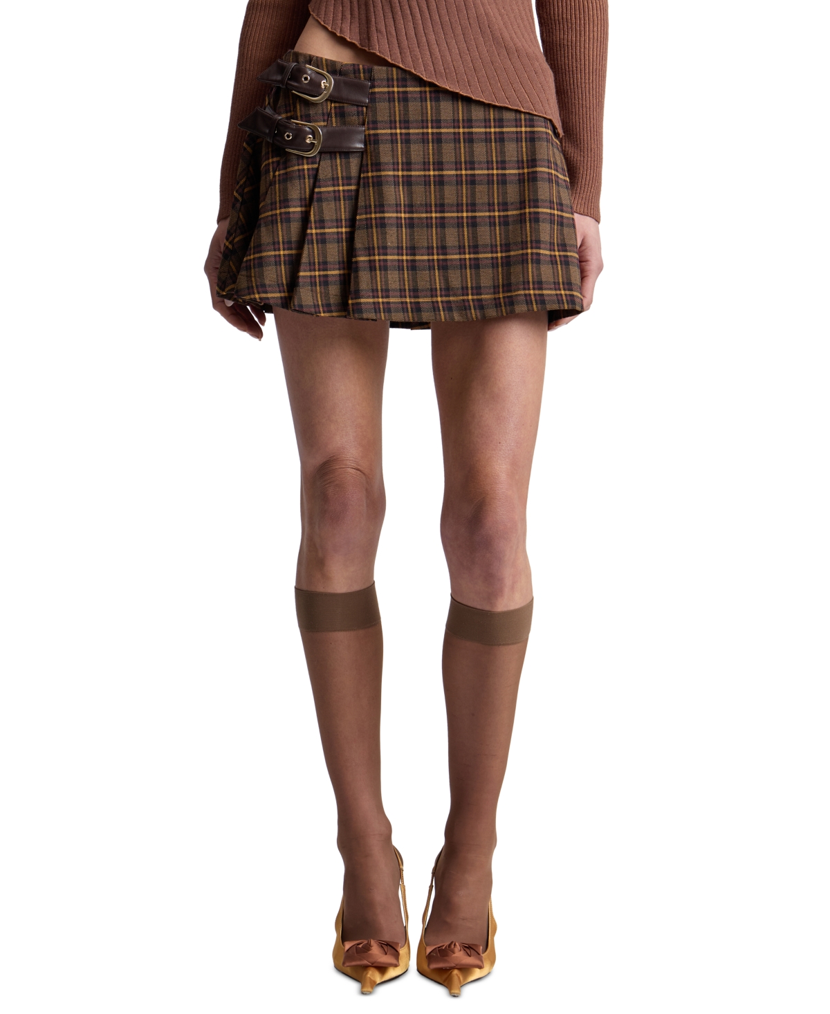 Avec Les Filles Women’s Belted Mini Skort – Retro Plaid