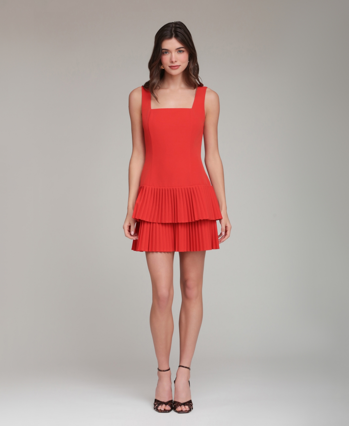 Avec Les Filles Women’s Drop Waist Pleated Tier Mini Dress – Red Avec Les Filles Women’s Drop Waist Pleated Tier Mini Dress – Red