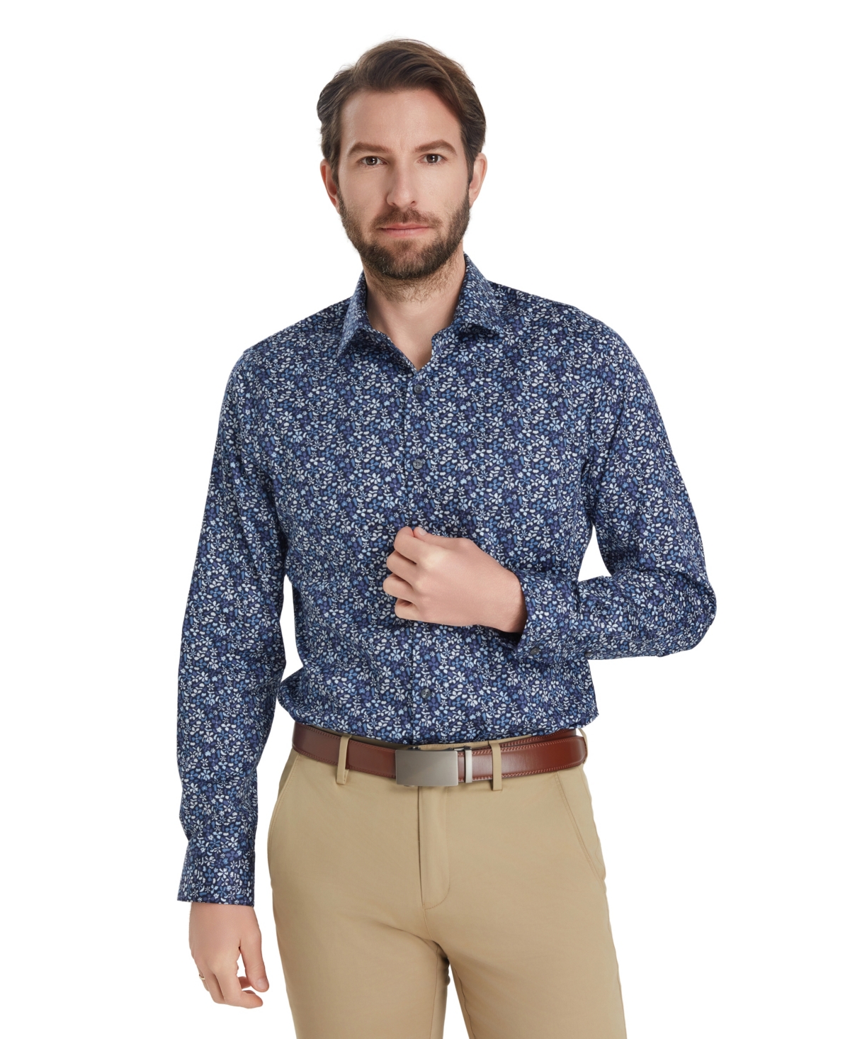Bar Iii Men’s Slim-Fit Pencil Floral Dress Shirt, Macy’s Exclusive – Blue Notte Combo