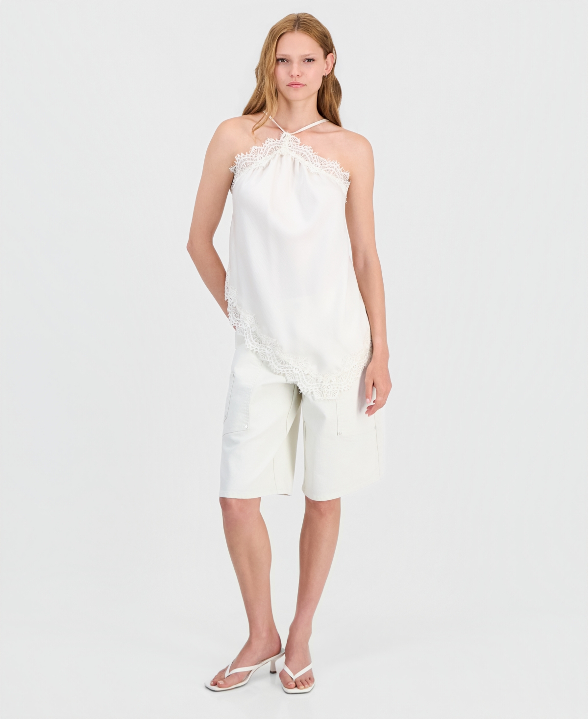 Bar Iii Women’s Denim Cargo Shorts, Macy’s Exclusive – Bone