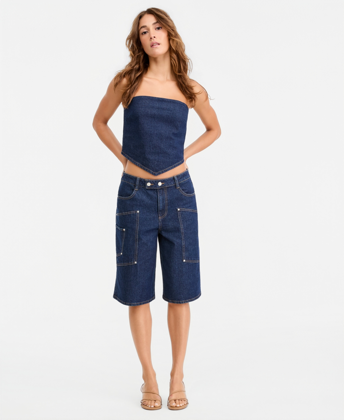 Bar Iii Women’s Denim Cargo Shorts, Macy’s Exclusive – Rinse