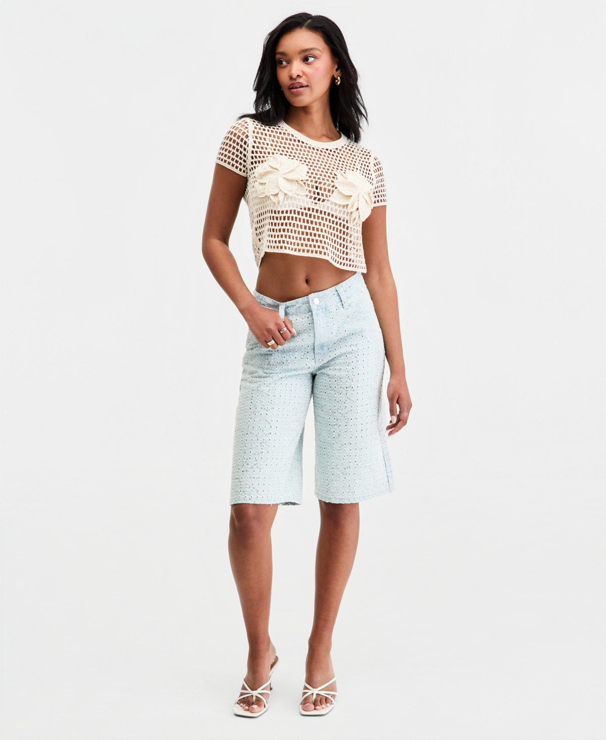 Bar Iii Women’s Sequin Destructed Denim Bermuda Shorts, Macy’s Exclusive – Light Wash Bar Iii Women’s Sequin Destructed Denim Bermuda Shorts, Macy’s Exclusive – Light Wash