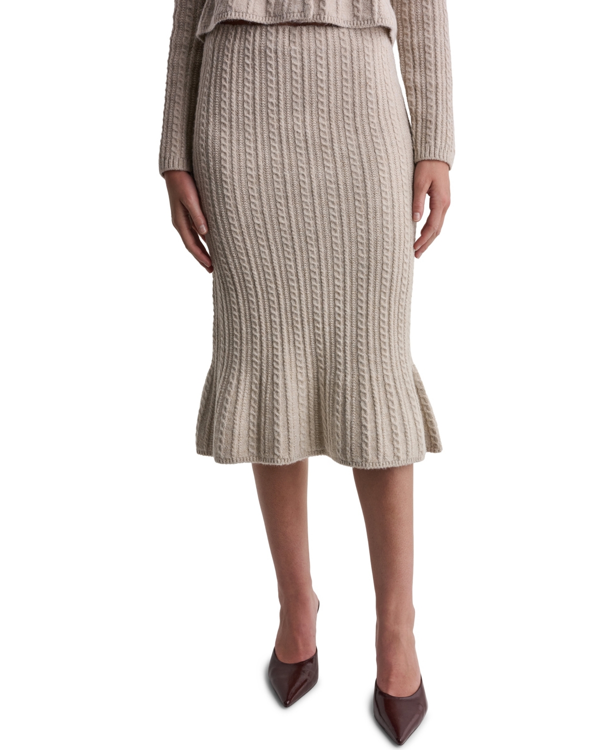 Bcbg Women’s High-Waisted Cable-Knit Midi Skirt – Heather Oatmeal Bcbg Women’s High-Waisted Cable-Knit Midi Skirt – Heather Oatmeal
