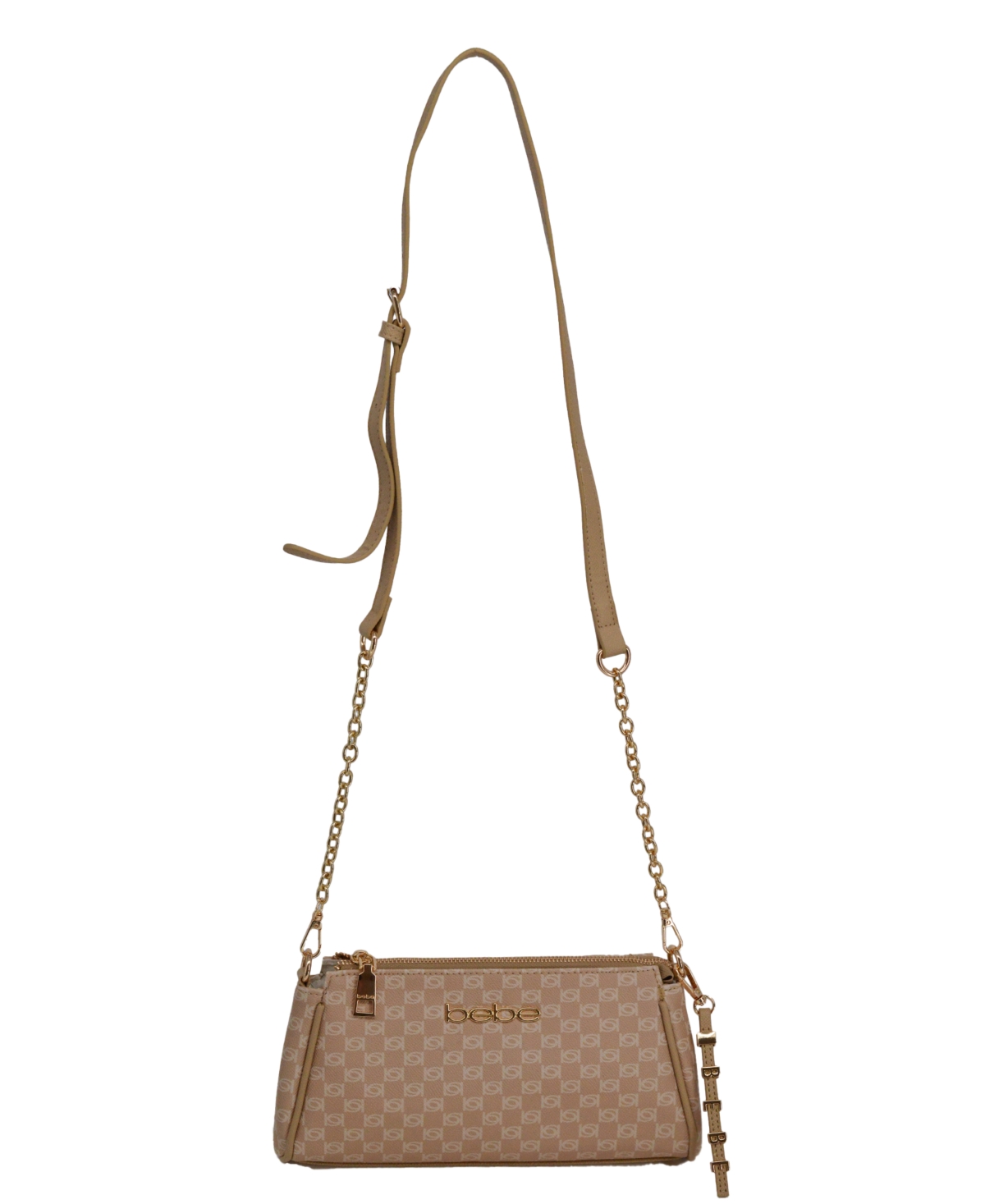 Bebe Women’s Adela Monogram Baguette Crossbody Bag – Beige