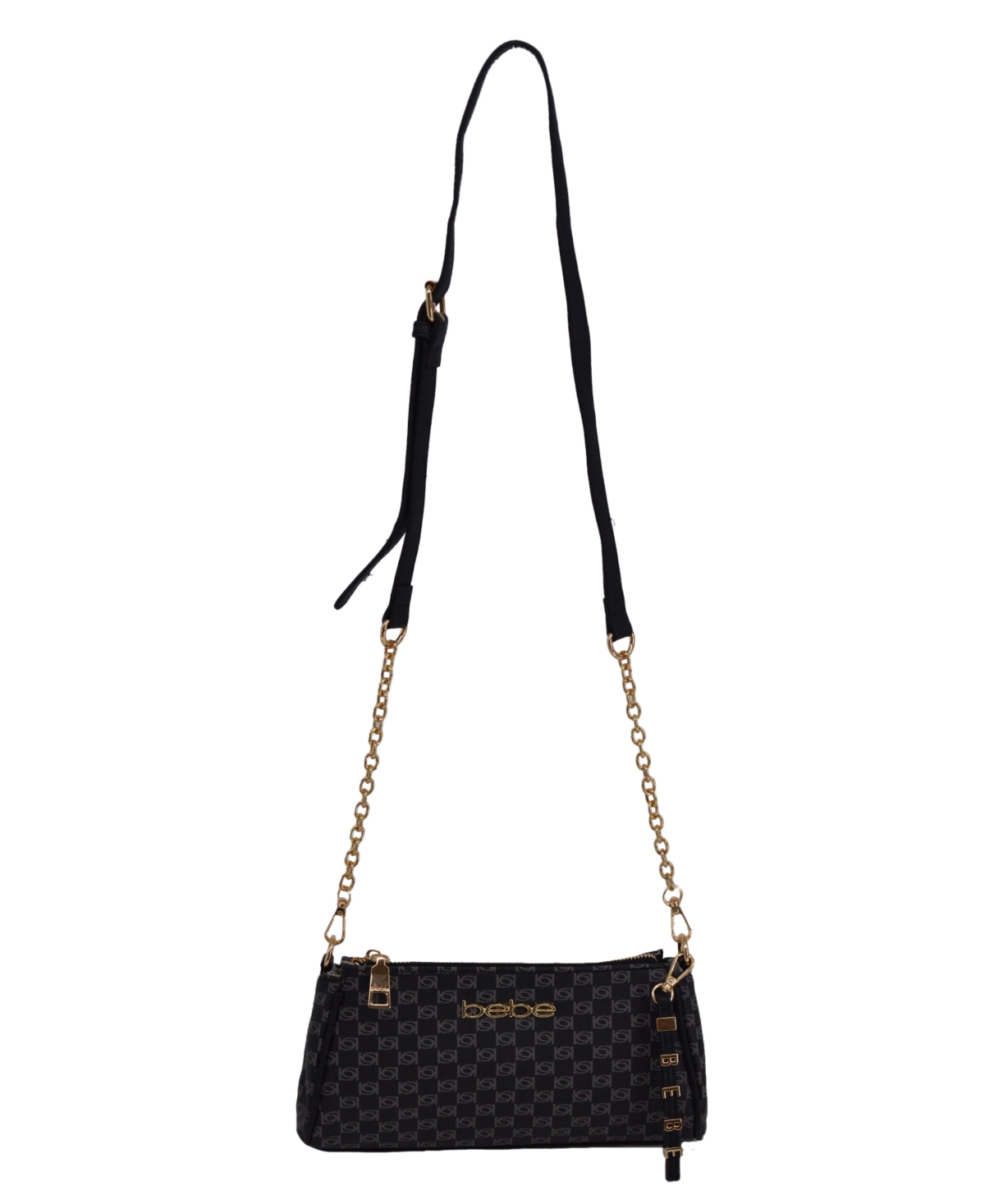 Bebe Women’s Adela Monogram Baguette Crossbody Bag – Black Bebe Women’s Adela Monogram Baguette Crossbody Bag – Black