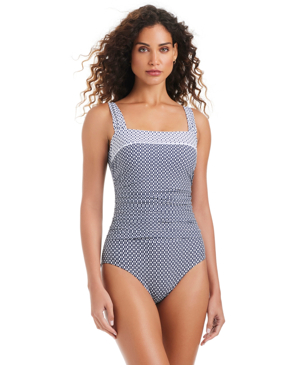 Beyond Control Women’s Mio Block-Print One-Piece Swimsuit – Dark Navy Beyond Control Women’s Mio Block-Print One-Piece Swimsuit – Dark Navy