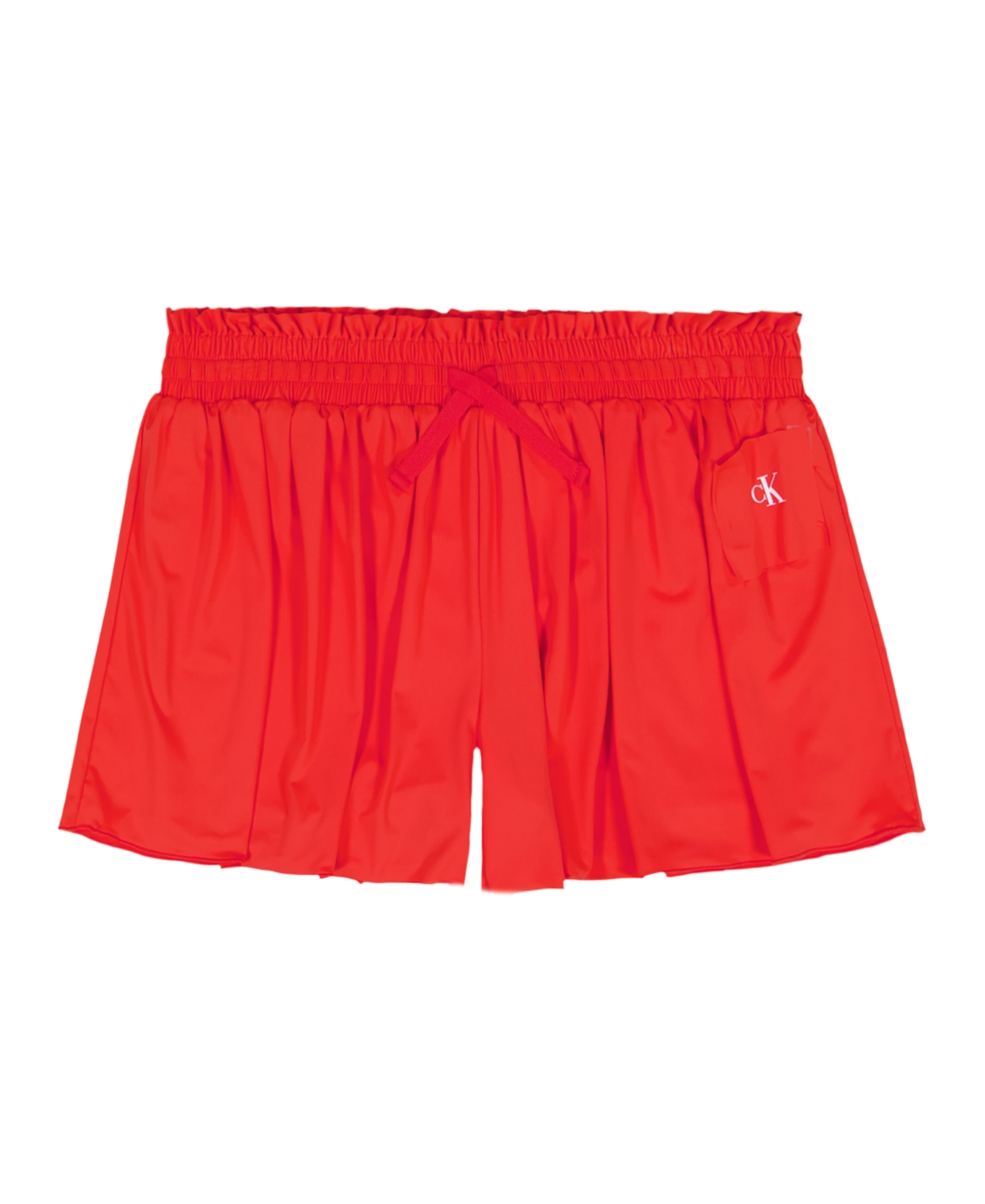 Calvin Klein Girls’ 7-16 Smocked Waist Pull-On Tech Shorts – Poppy Red Calvin Klein Girls’ 7-16 Smocked Waist Pull-On Tech Shorts – Poppy Red