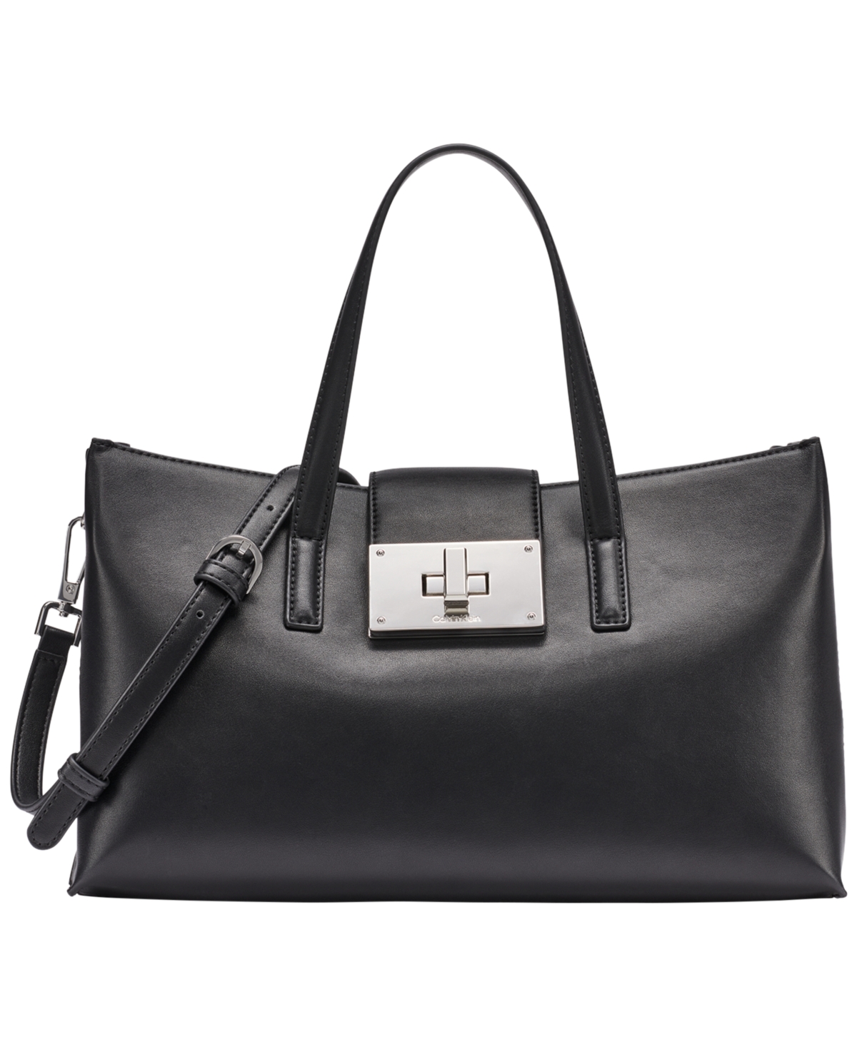 Calvin Klein Saige Medium Satchel Handbag – Black/Silver