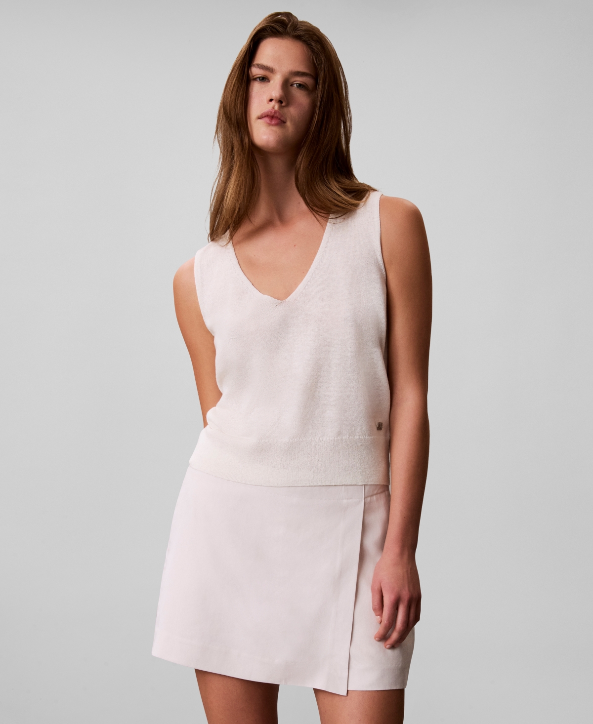 Calvin Klein Women’s Blend High-Waisted Mini Skort – White Sand Calvin Klein Women’s Blend High-Waisted Mini Skort – White Sand