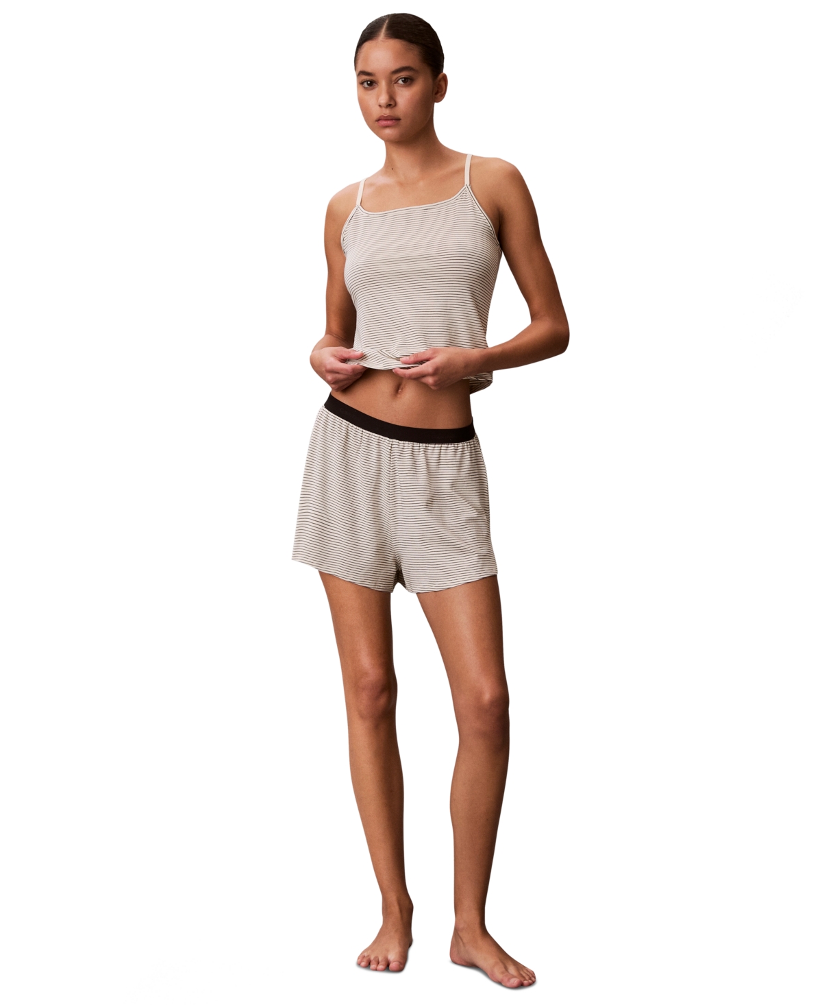 Calvin Klein Women’s Striped Pattern Sleep Shorts – Ivory Stripe