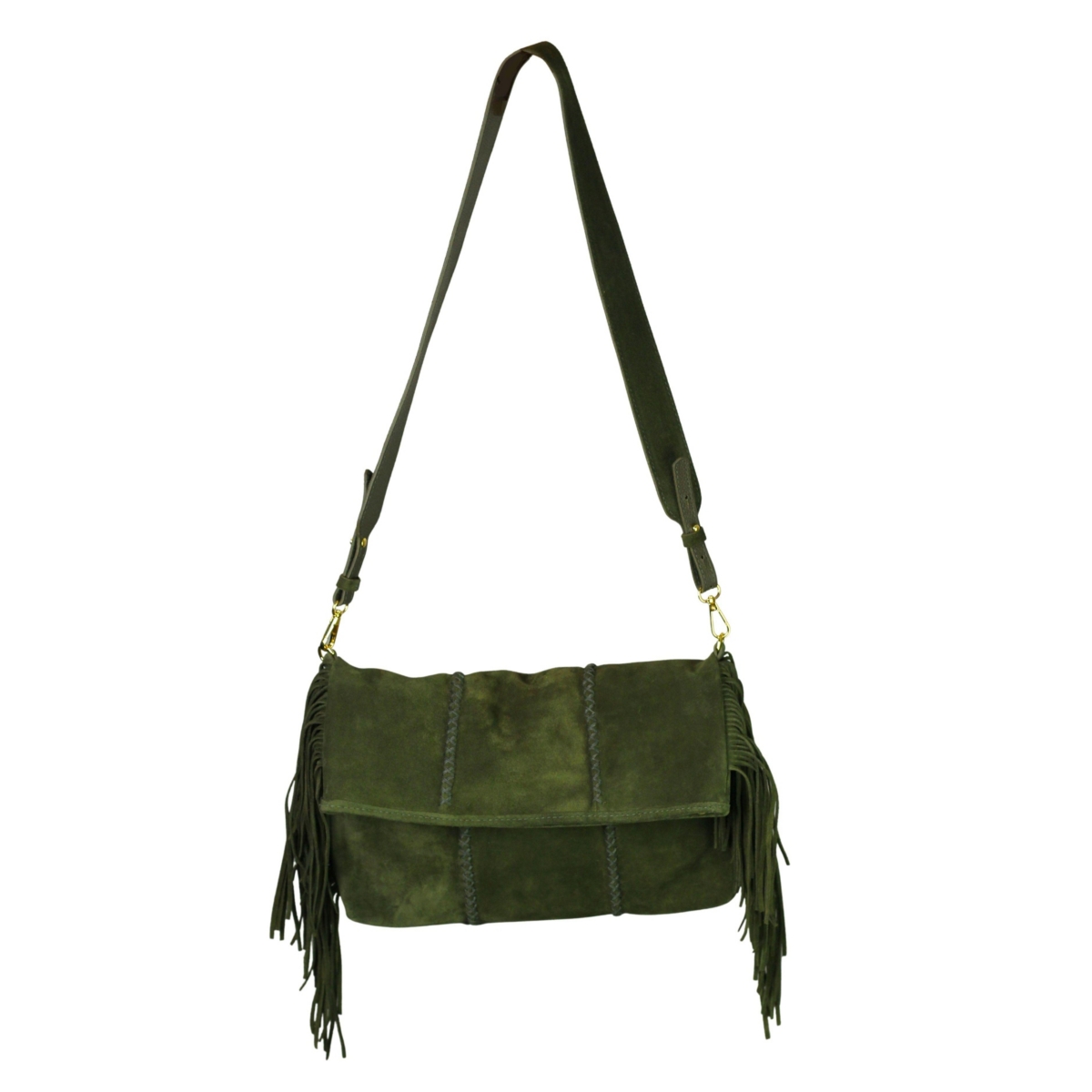Carlos Falchi Fringe Suede Leather Crossbody Bag – Olive Carlos Falchi Fringe Suede Leather Crossbody Bag – Olive