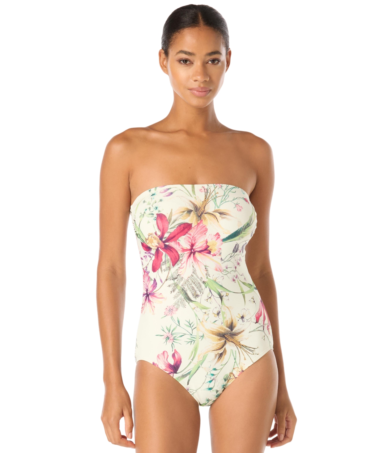 Carmen Marc Valvo Women’s Floral-Print Bandeau One-Piece Swimsuit – Ivory Carmen Marc Valvo Women’s Floral-Print Bandeau One-Piece Swimsuit – Ivory